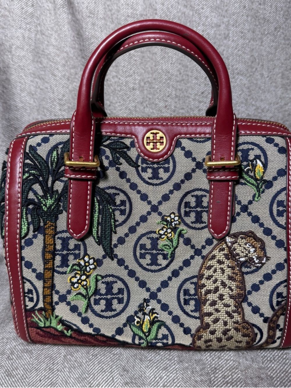 Tory Burch T Monogram Jacquard Embroidered Duffle in Tory Navy - Picture 2 of 15